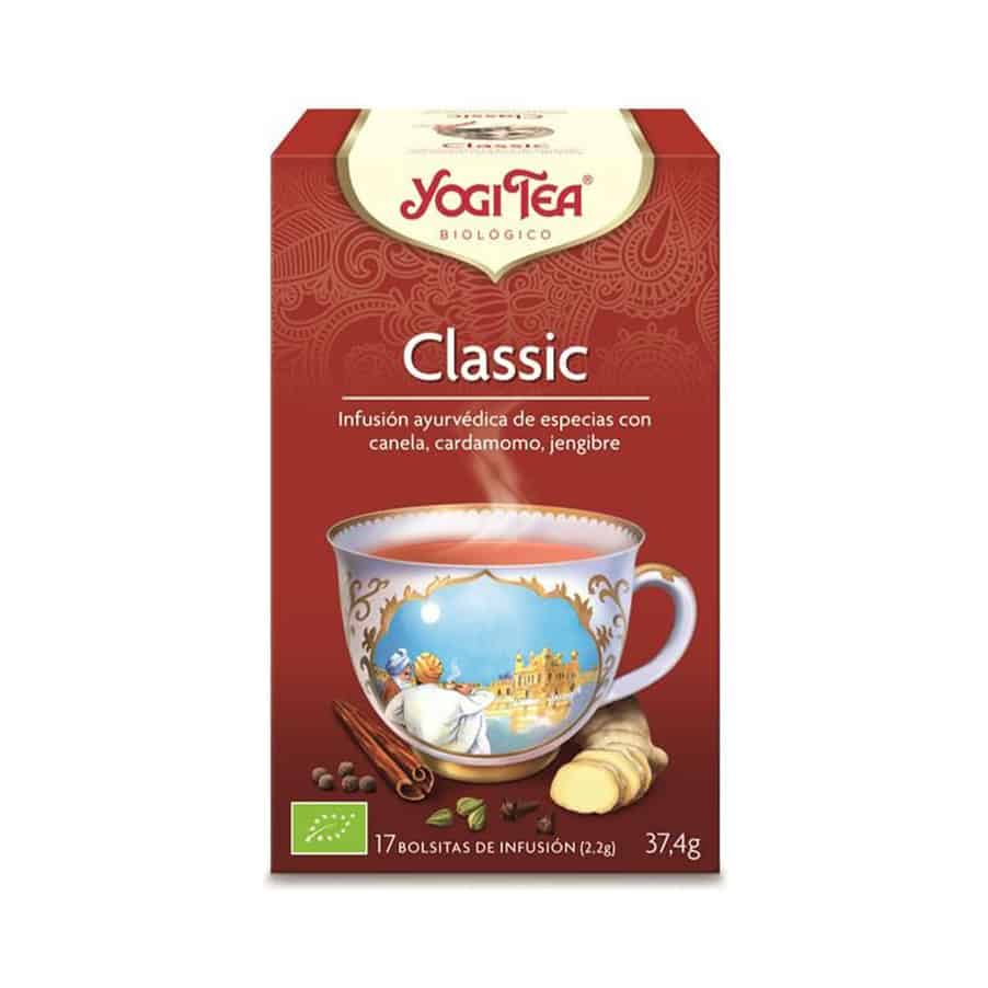 Infusão bio Classic Yogi Tea em caixa de 17 saquetas, mistura tradicional de especiarias aromáticas.