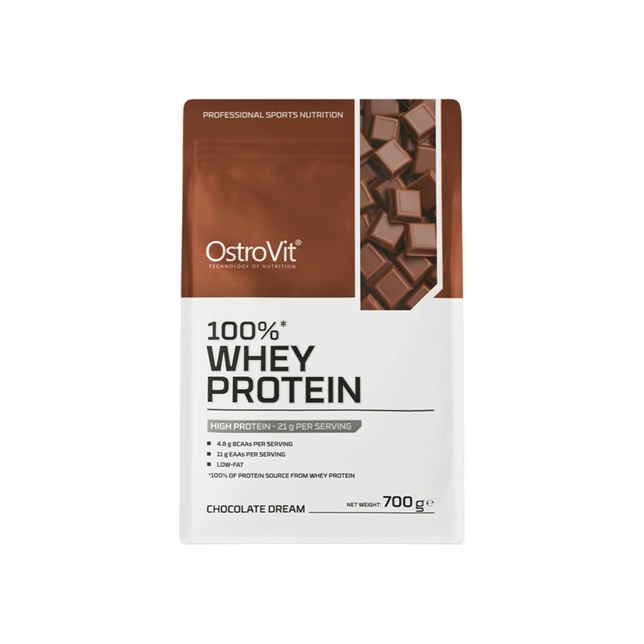 A 100% Whey Protein Isolate 700gr OstroVit é um suplemento alimentar em pó à base de isolado de proteína de soro de leite.