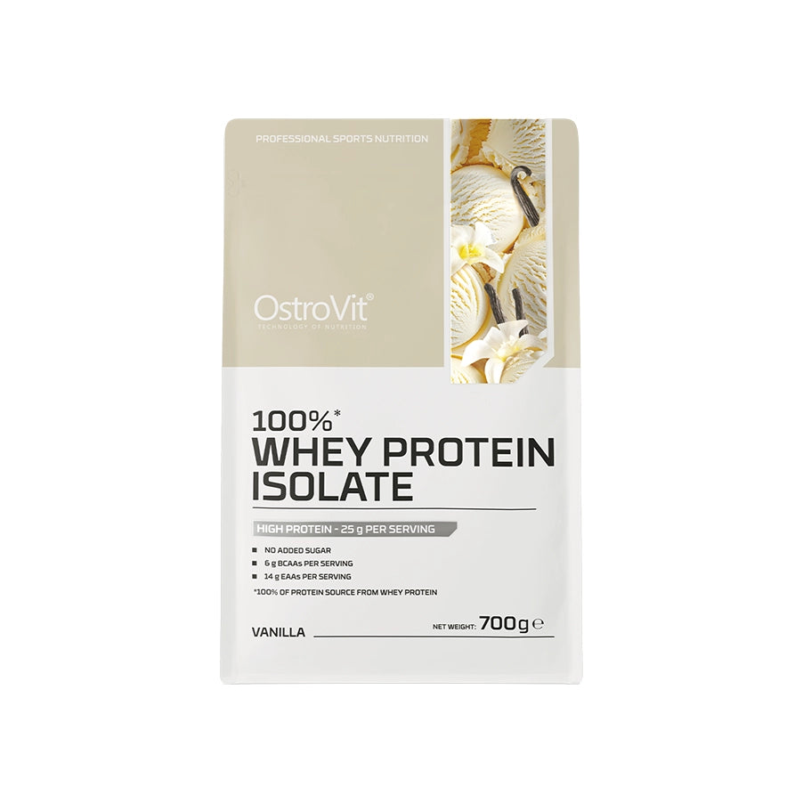 A 100% Whey Protein Isolate 700gr OstroVit é um suplemento alimentar em pó à base de isolado de proteína de soro de leite.
