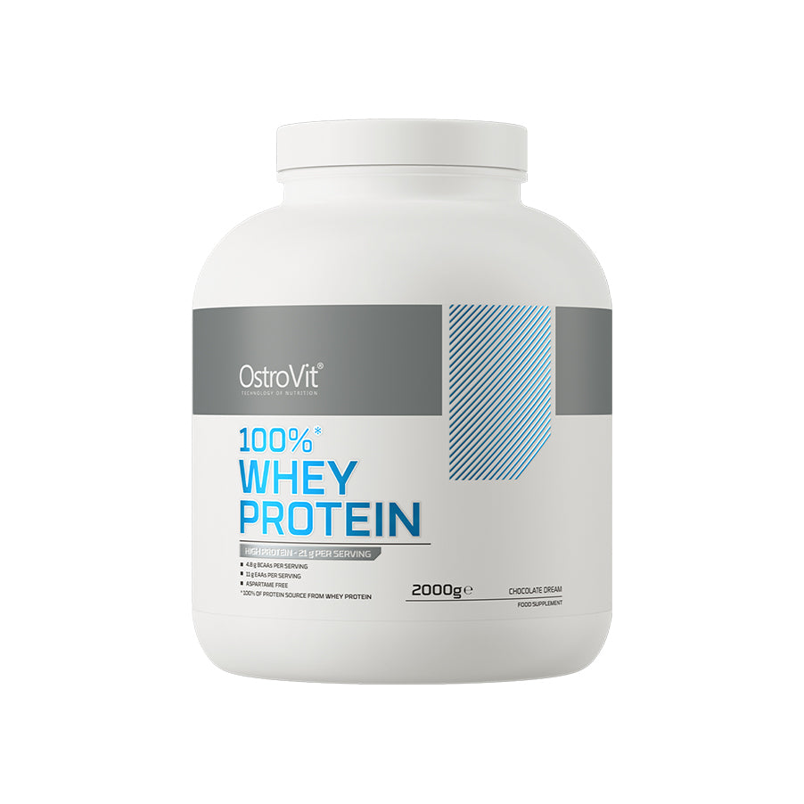 A 100% Whey Protein Chocolate Dream 2kg OstroVit é um suplemento alimentar em pó à base de concentrado de proteína de soro de leite.