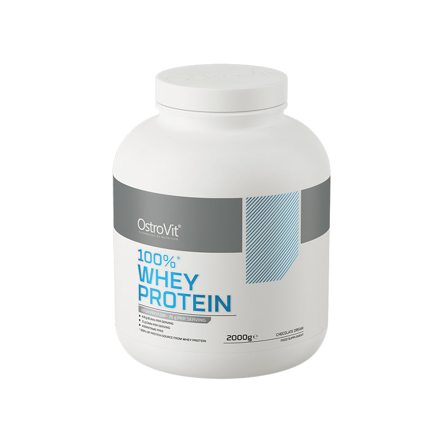A 100% Whey Protein Chocolate Dream 2kg OstroVit é um suplemento alimentar em pó à base de concentrado de proteína de soro de leite.