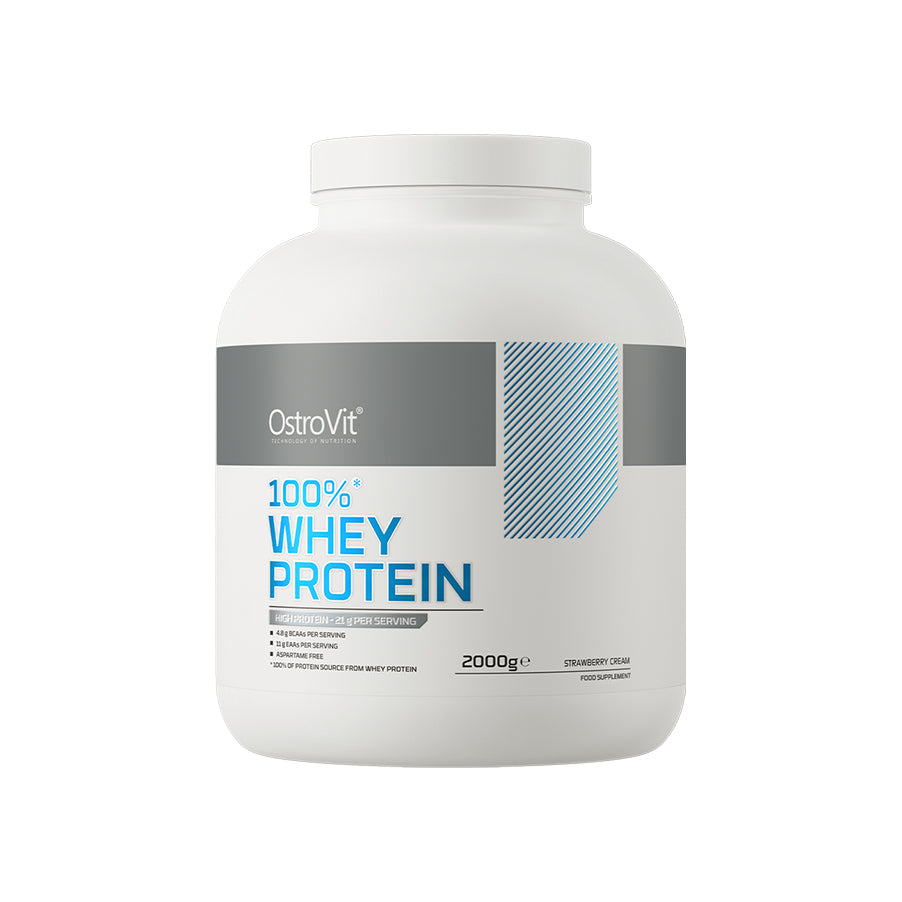A 100% Whey Protein 2kg OstroVit é um suplemento alimentar em pó à base de concentrado de proteína de soro de leite.