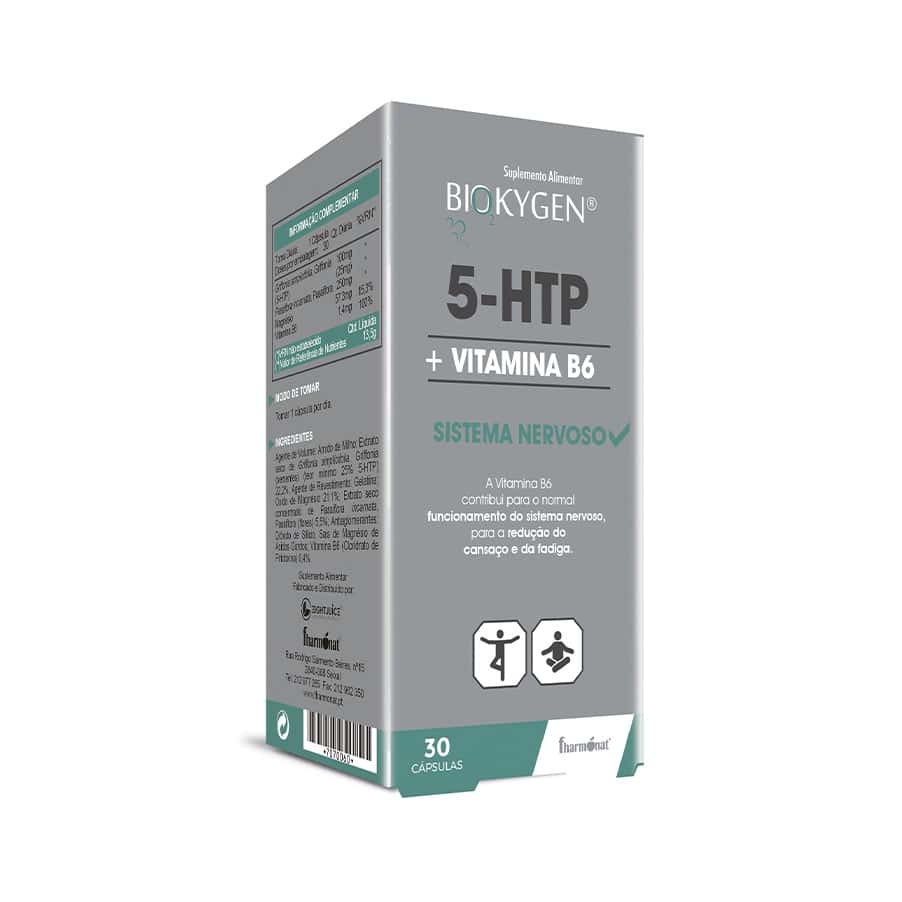 Biokygen 5-HTP é um suplemento alimentar que ajuda a melhorar o humor e contribui para o tratamento da depressão, stress e insónia.