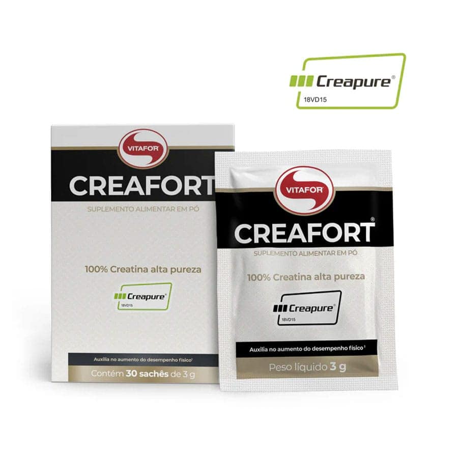 CREAFORT® Vitafor é um suplemento alimentar que segue os padrões de mais alta pureza, composto por creatina monohidratada Creapure.
