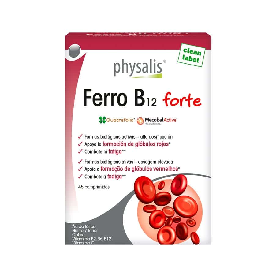 Ferro B12 Forte, da Physalis é um suplemento alimentar completo de ferro e vitaminas B ativas, que apoia a formação de glóbulos vermelhos.