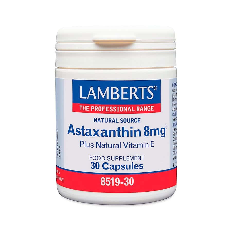 Astaxantina 8mg 30 Cápsulas Lamberts, suplemento alimentar em cápsulas com astaxantina.