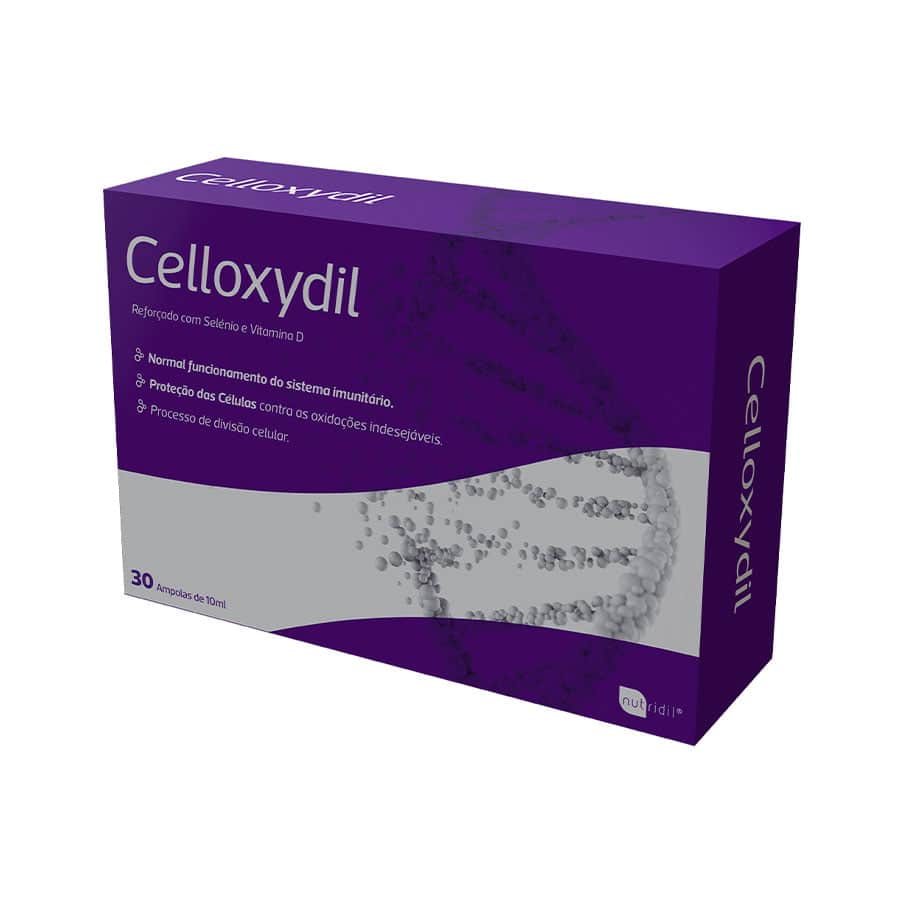 Celloxydil 30 Ampolas Nutridil suplemento alimentar líquido com extratos vegetais, cogumelos, selénio e vitamina D