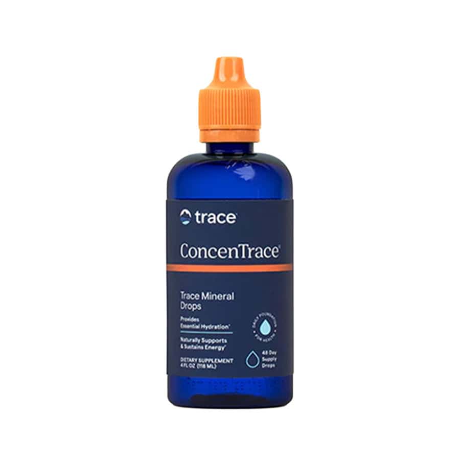 ConcenTrace Drops 118ml Trace Minerals, suplemento líquido concentrado com minerais iónicos em frasco conta-gotas.