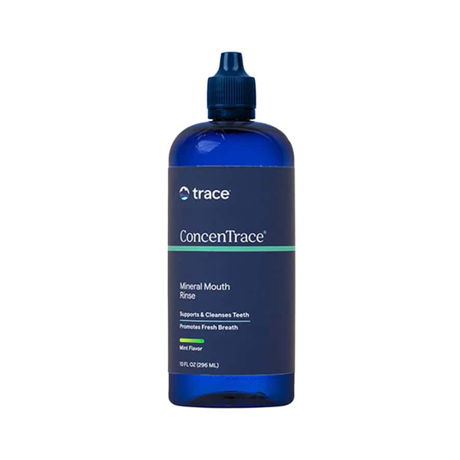ConcenTrace Mouth Rinse Mint 296ml Trace Minerals, elixir oral de menta com minerais traço iónicos e prata coloidal.