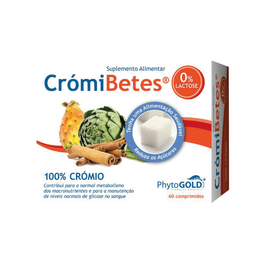 CrómiBetes 60 comprimidos PhytoGold, suplemento alimentar com crómio e ingredientes de origem vegetal.