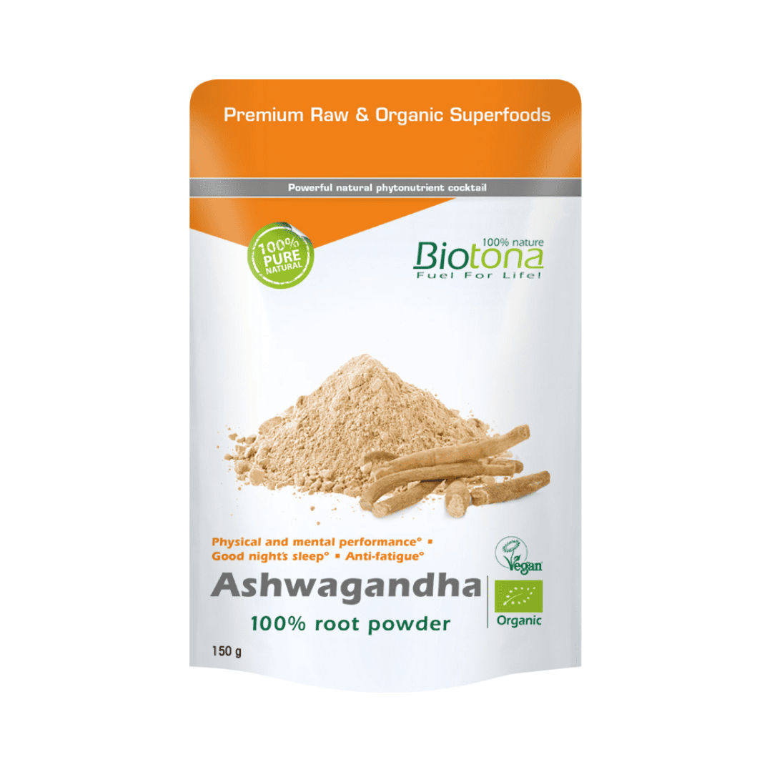 O Ashwagandha 100% Root Pó da Biotona oferece-te uma forma natural e poderosa de promover o equilíbrio físico e mental.