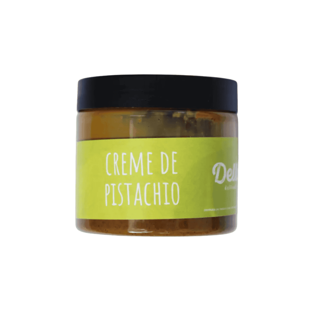 Creme de Pistáchio 150gr Dellium em frasco de pasta cremosa de pistáchio.
