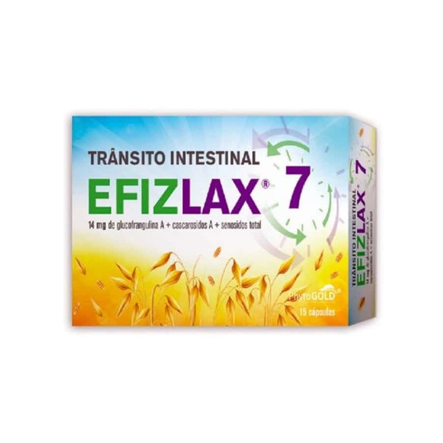 Efizlax 7 15 cápsulas PhytoGold, suplemento alimentar com psílio, fibras, kiwi, aloé vera e extratos vegetais.