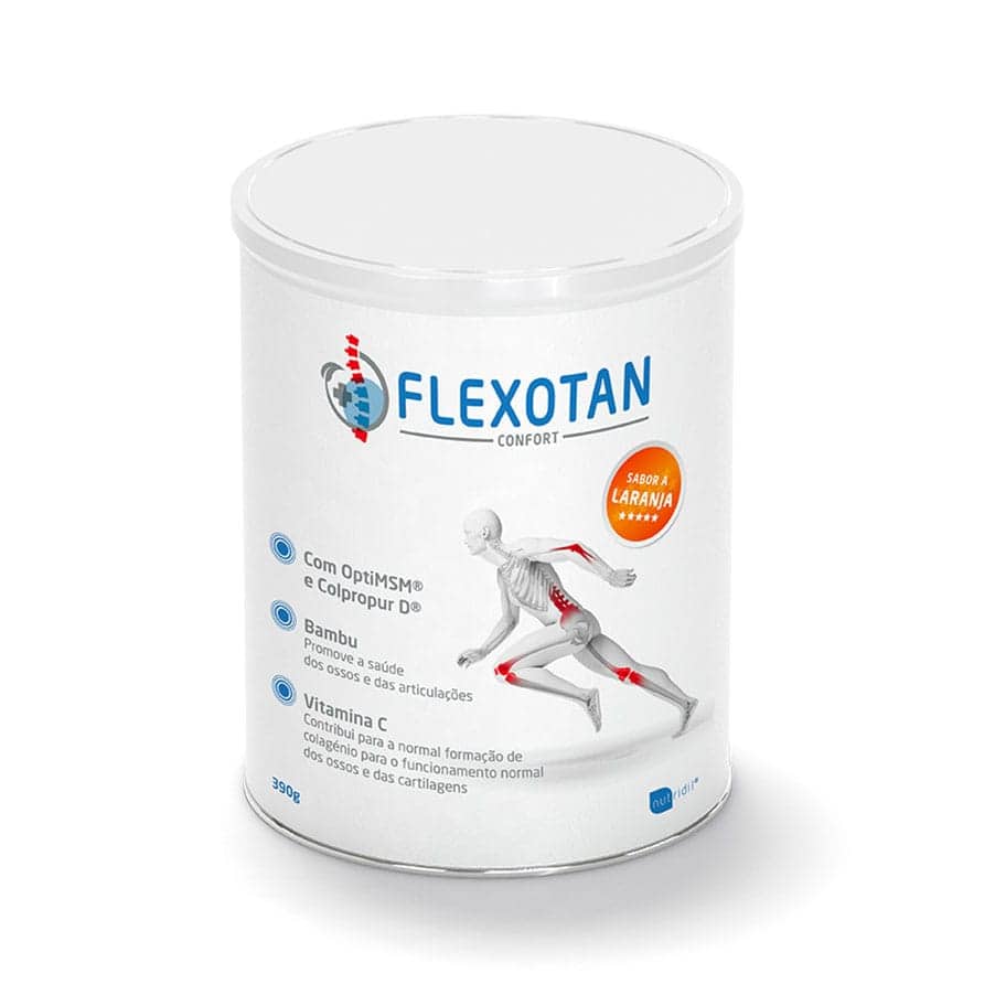Flexotan Confort Laranja 390gr Nutridil suplemento alimentar em pó com colagénio hidrolisado para o bem-estar das articulações