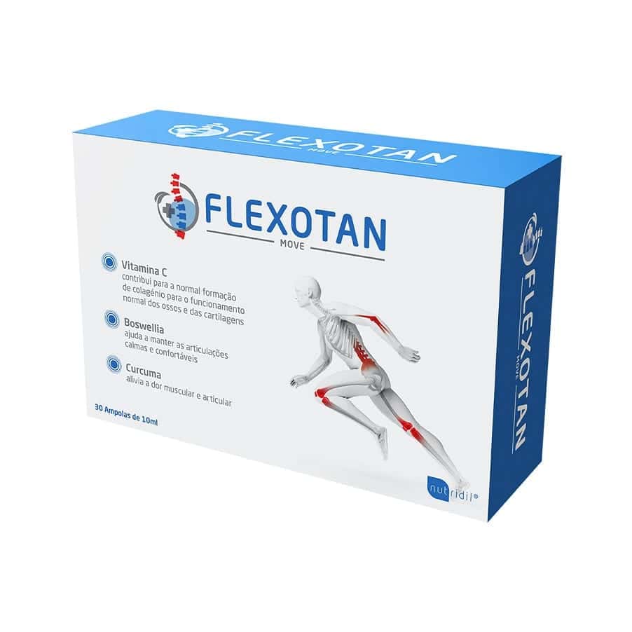 Flexotan Move 30 Ampolas Nutridil suplemento alimentar líquido com glucosamina, condroitina e colagénio para o bem-estar articular