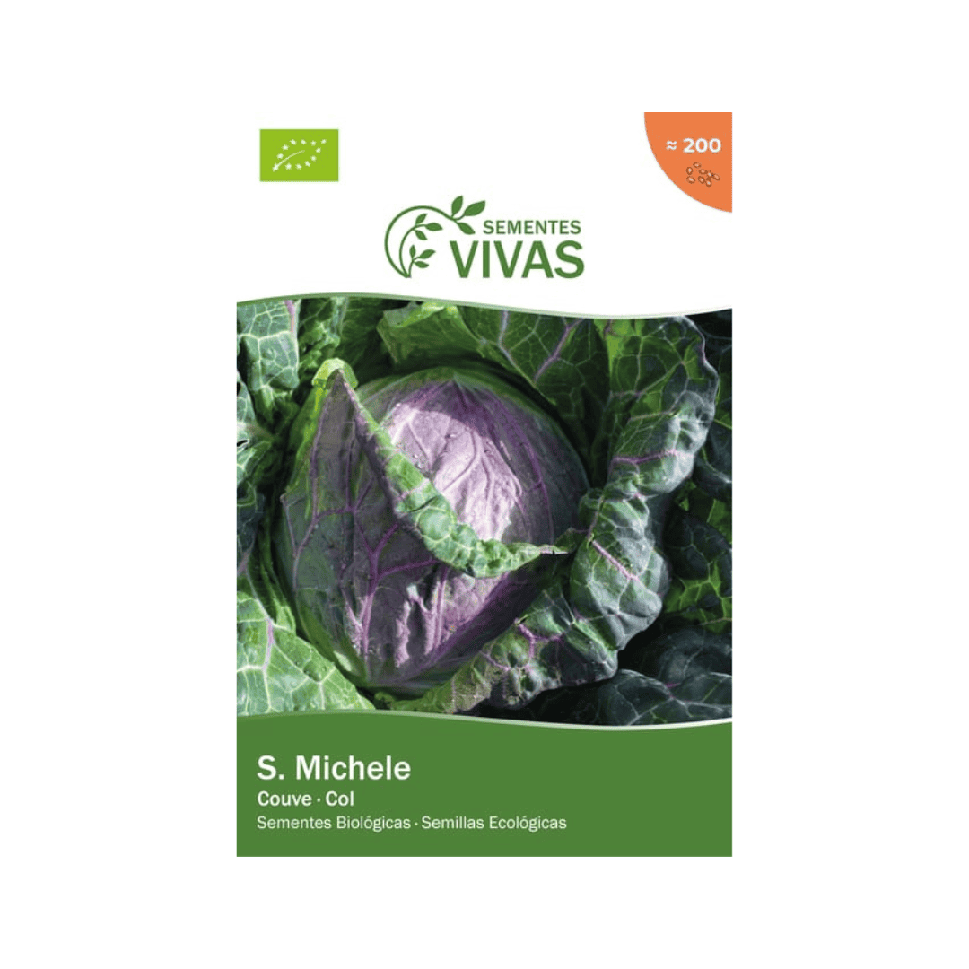 A couve San Michele da Sementes Vivas é uma variedade lombarda orgânica, ideal para colheitas de outono e início de inverno.
