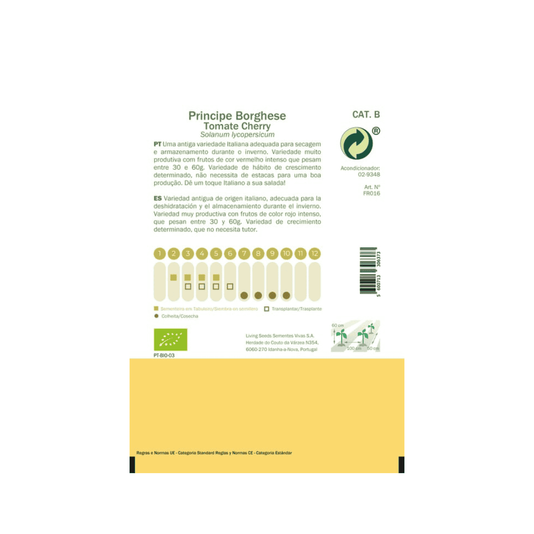 Tomate cherry Príncipe Borghese maduro com sementes vivas, ideal para cultivo doméstico ou agrícola.