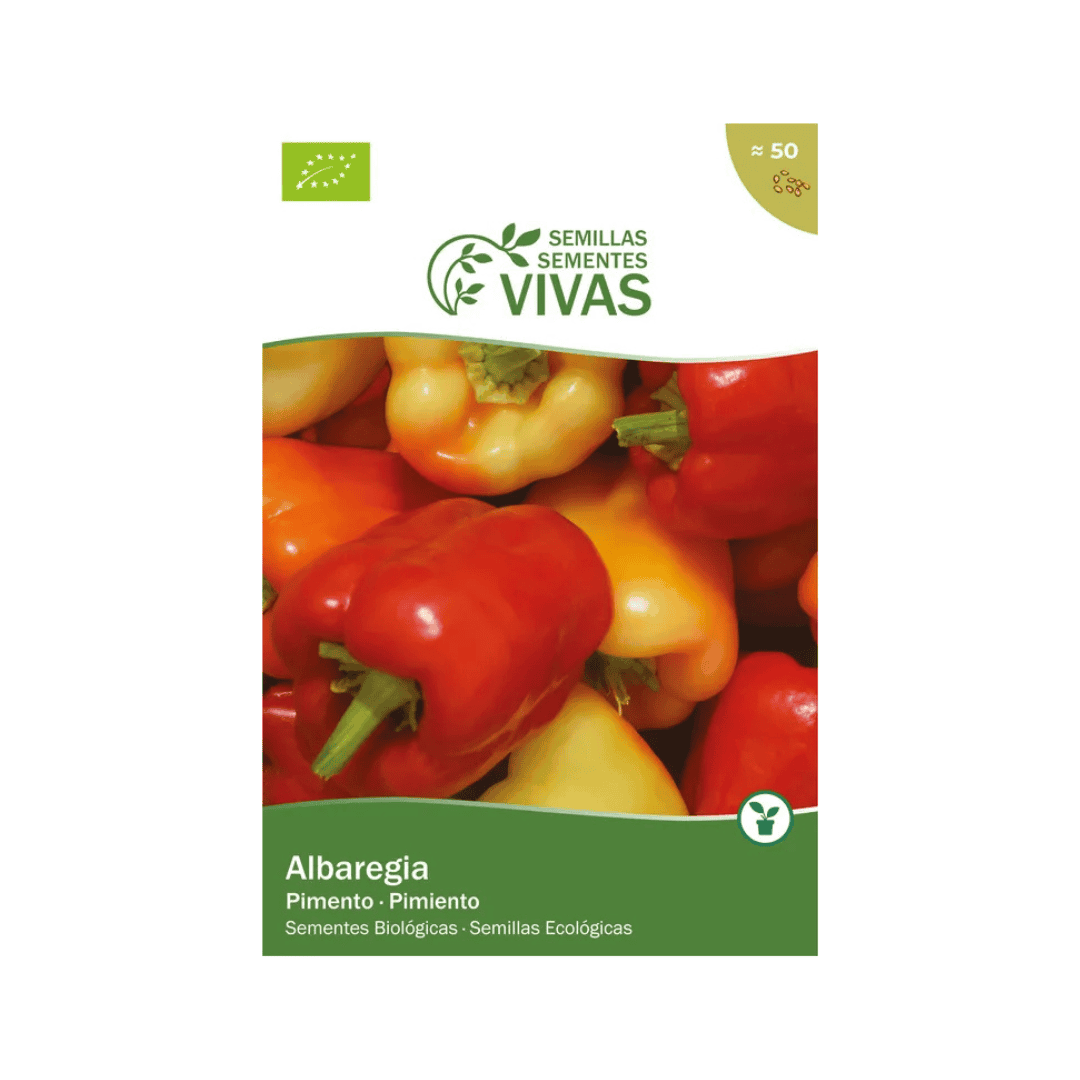 Descubra o sabor autêntico e intenso do Pimento Albaregia com estas sementes biológicas da Sementes Vivas. Ideal para cultivo em hortas caseiras.