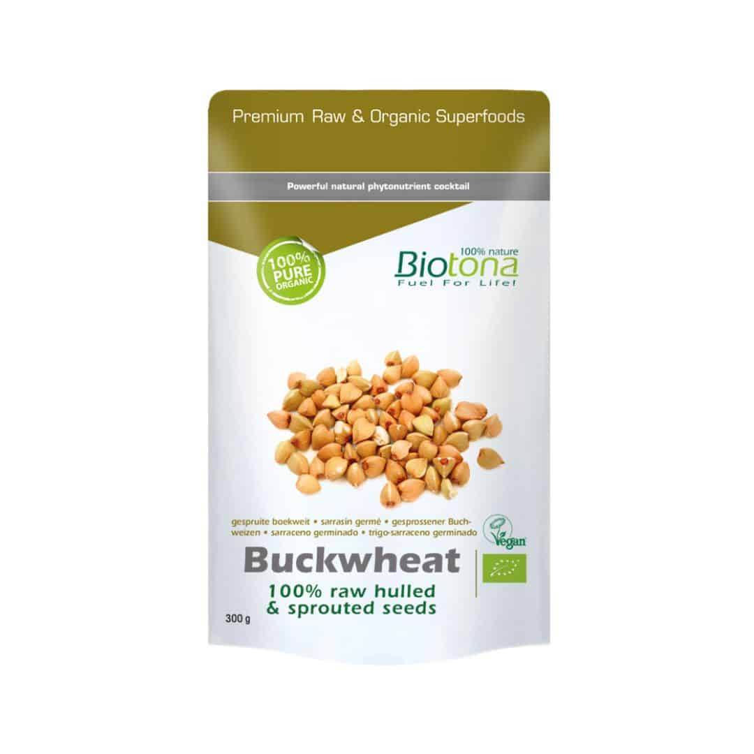 Biotona Trigo Sarraceno Germinado Bio é composto por sementes de trigo-sarraceno germinadas (Fagopyrum esculentum), provenientes de agricultura biológica.