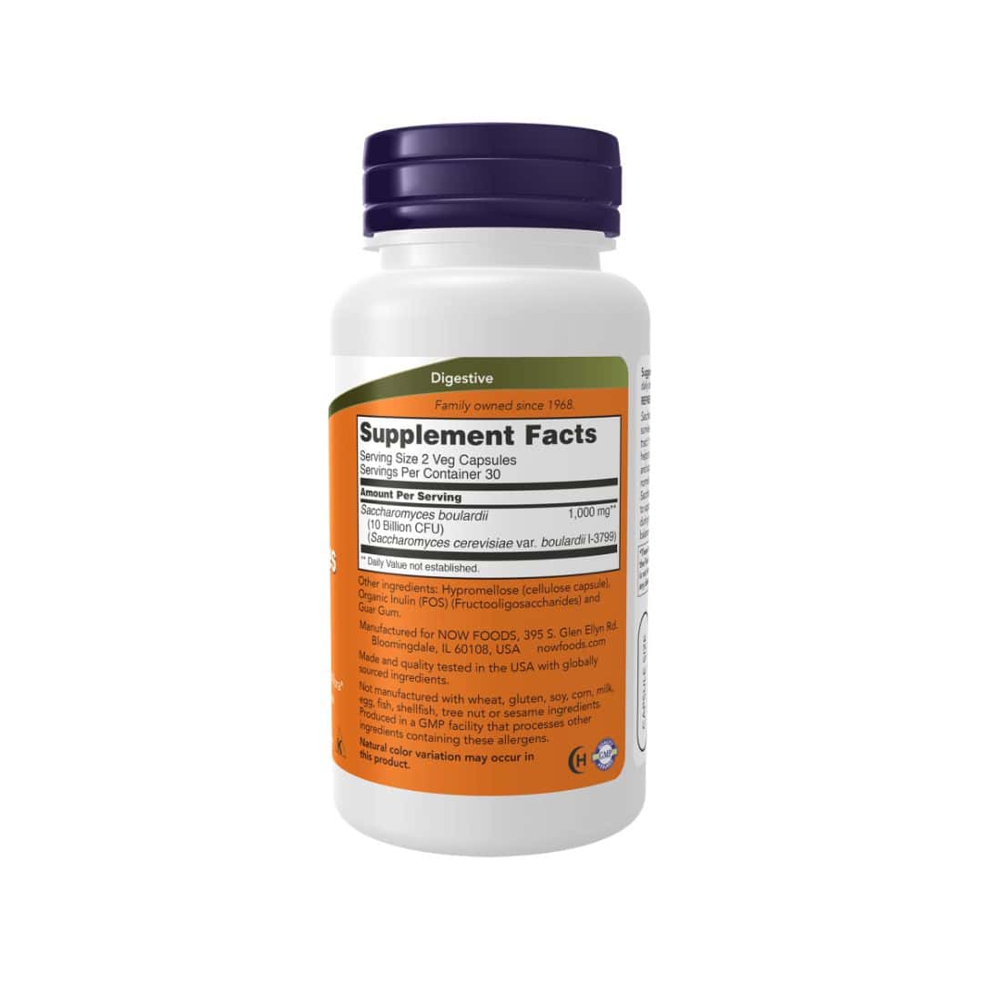 O Saccharomyces boulardii da NOW Foods é um suplemento com levedura probiótica, utilizado para apoiar o equilíbrio da flora intestinal e o conforto digestivo. 