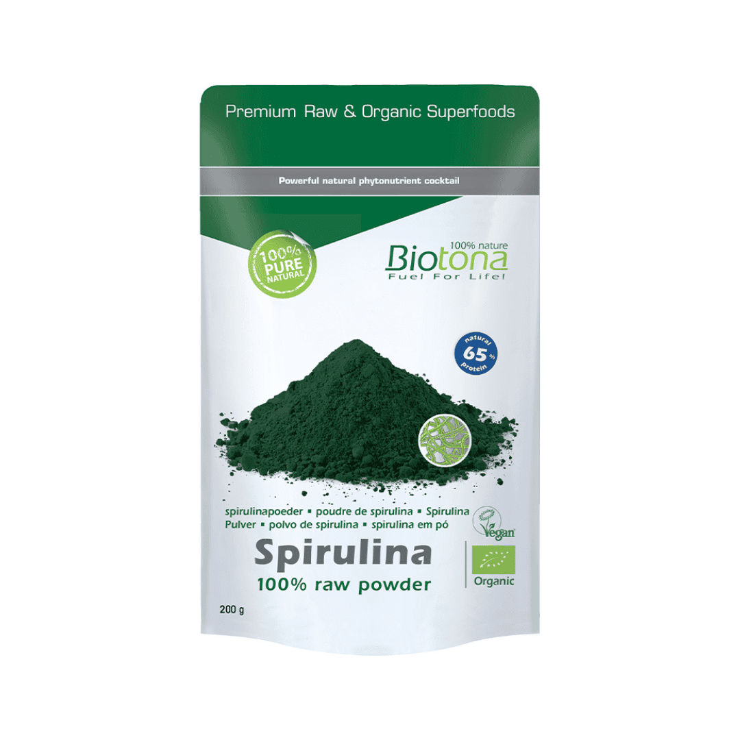 A Spirulina 100% Raw em pó da Biotona oferece uma nutrição poderosa e 100% natural.