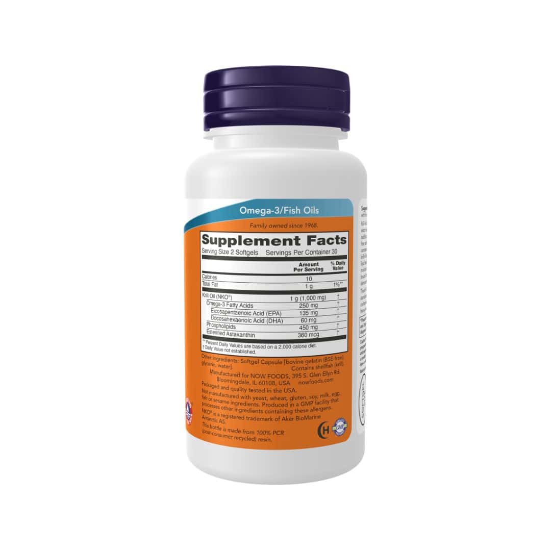 O Krill Oil 500mg da NOW Foods é um suplemento de óleo de krill, fonte natural de ómega-3 que contribui para a saúde cardíaca e saúde das articulações.