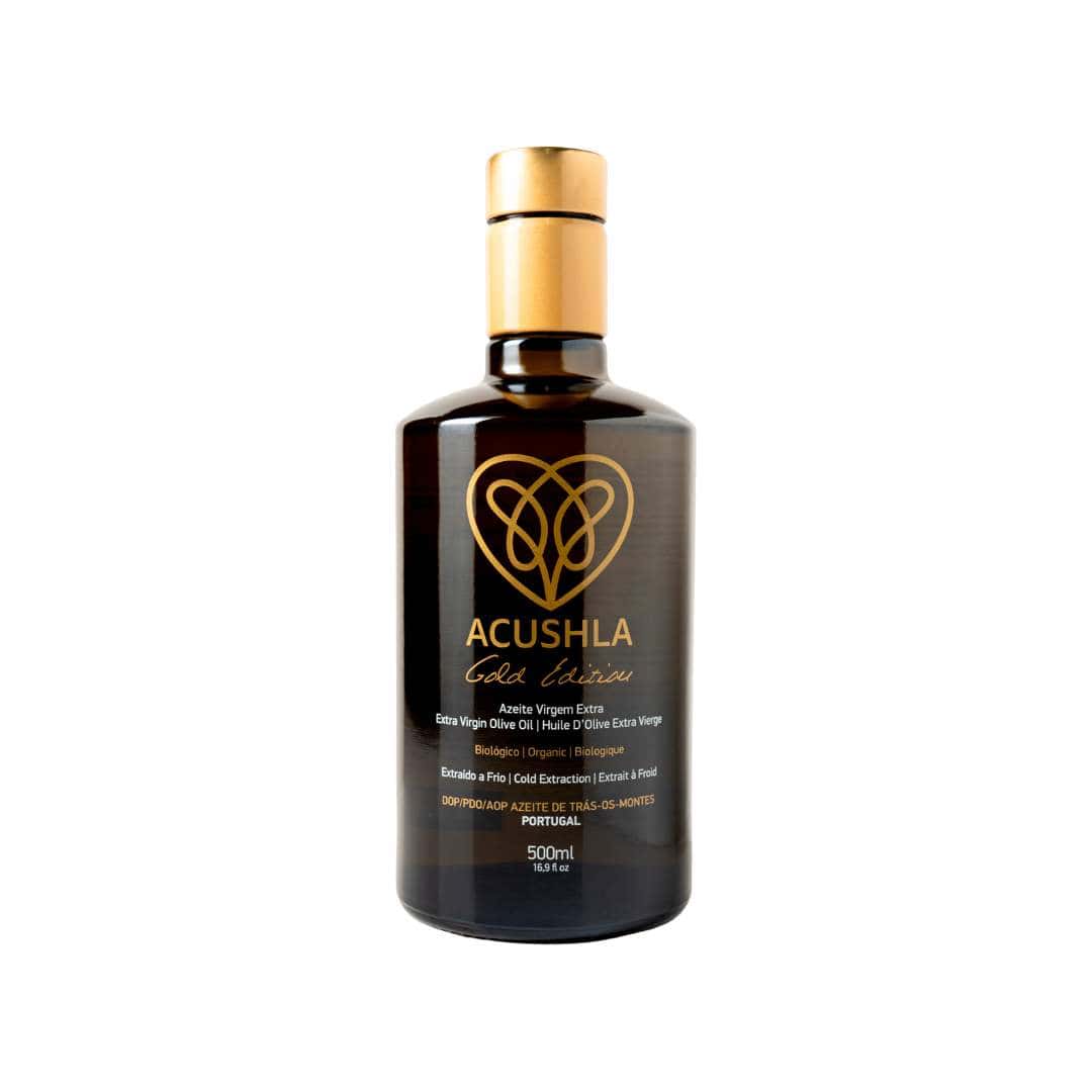 O Azeite Biológico Virgem Extra Acushla Gold Edition 500 ml é um azeite de origem portuguesa, proveniente de olival centenário na região de Trás-os-Montes.