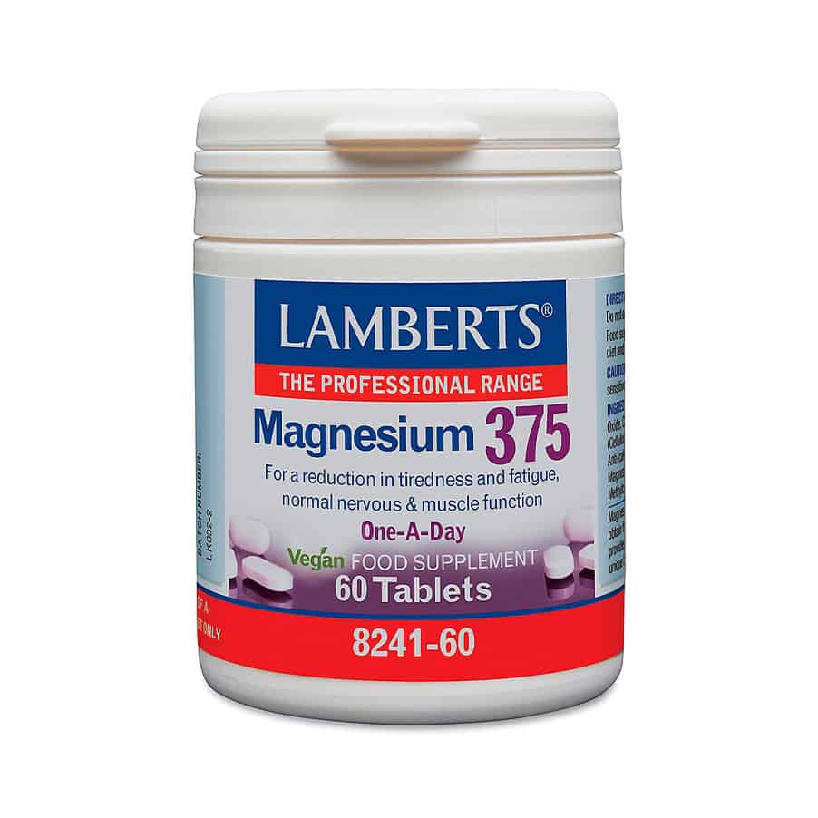 Magnésio 375mg 60 Comprimidos Lamberts, suplemento alimentar em comprimidos com magnésio.