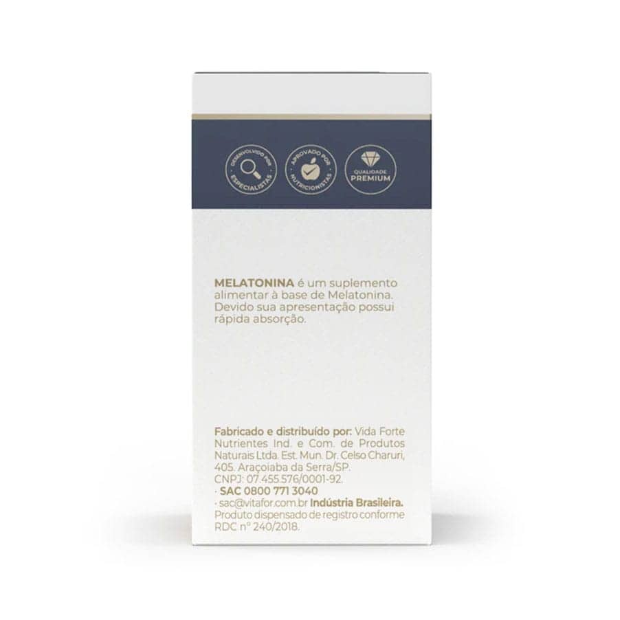 A Melatonina da Vitafor é um suplemento alimentar líquido para utilização sublingual. Cada gota fornece 0,21 mg, equivalentes a 210 µg, de melatonina.