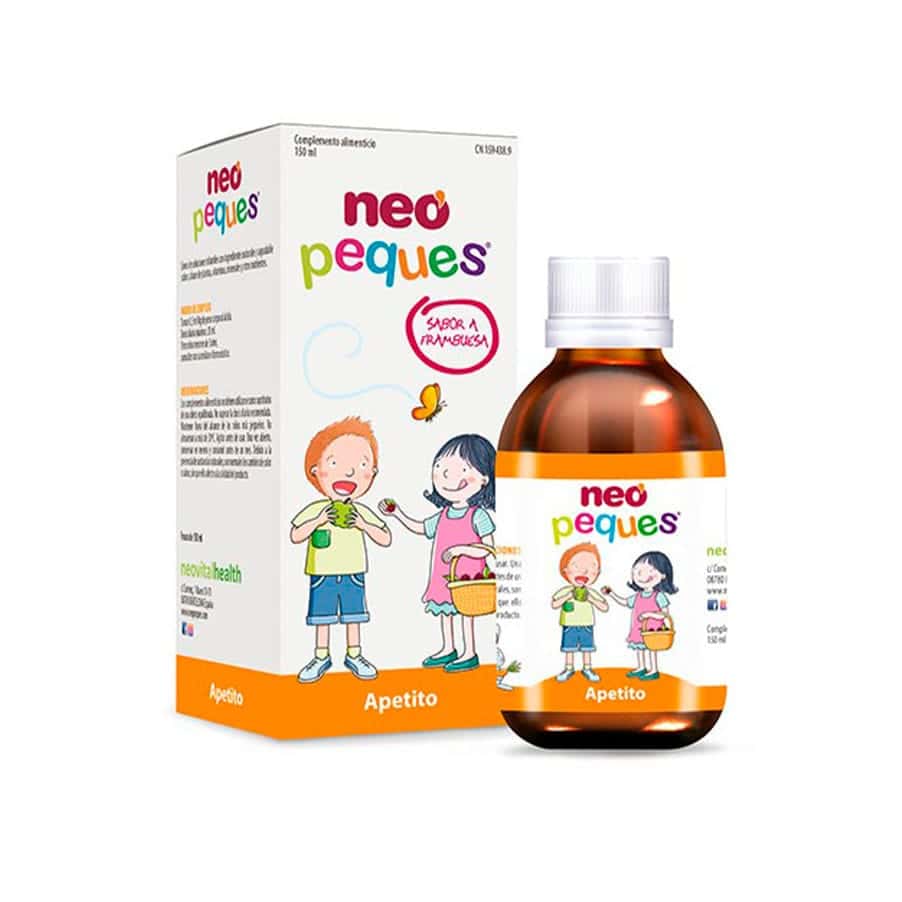 Neo Peques Apetite Framboesa 150ml NeoVital Health, suplemento alimentar infantil líquido com sabor a framboesa.