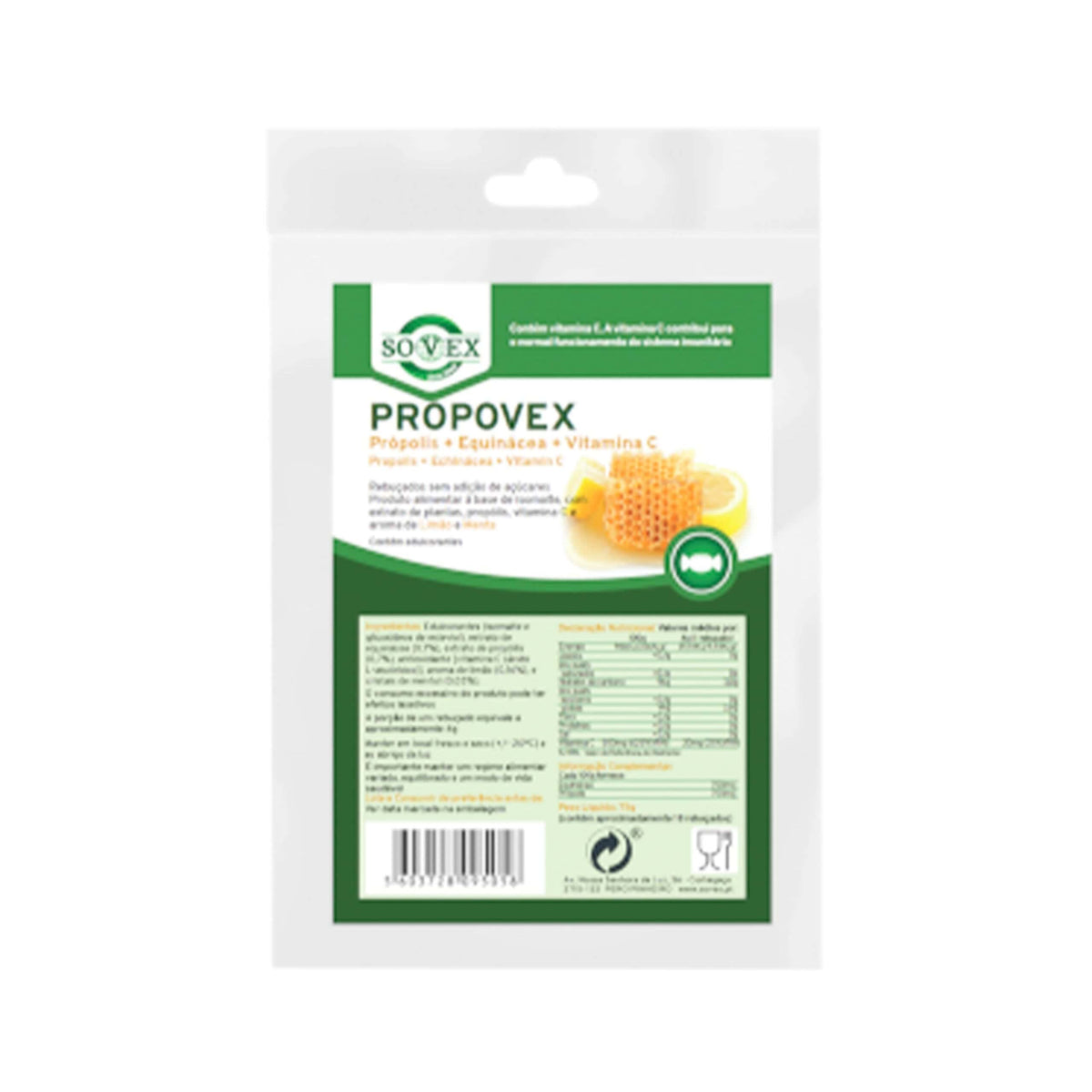 Propovex rebuçados combina as propriedades benéficas do própolis com a equinácea, enriquecido com Vitamina C, proporcionando alívio da tosse e garganta...