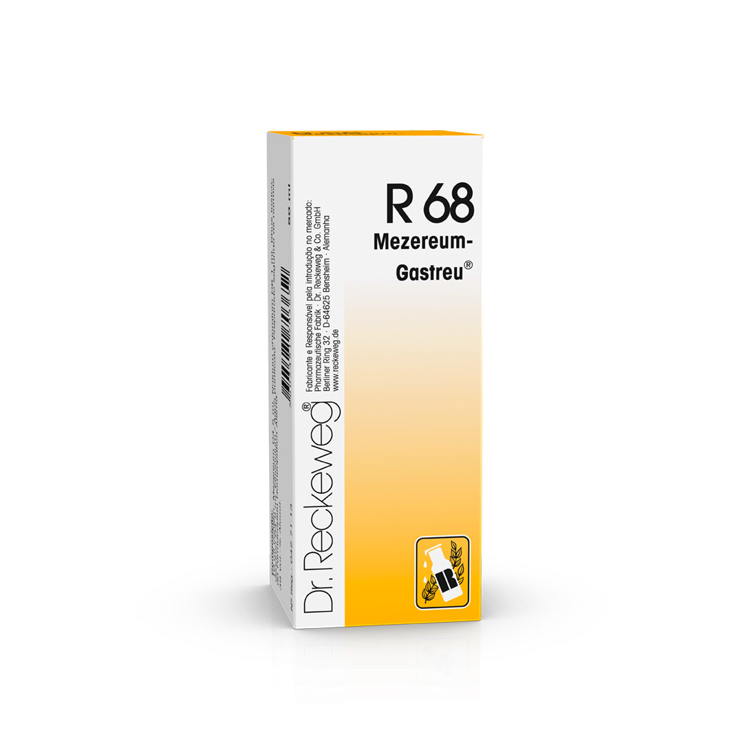 R68 Mezereum-Gastreu Gotas Orais 50ml Dr. Reckeweg é uma preparação homeopática em gotas orais.