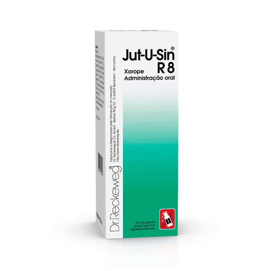 R8 Jut-U-Sin Xarope 150ml Dr. Reckeweg em frasco de vidro.
