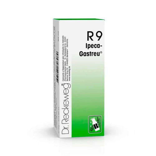 R9 Ipeca-Gastreu Gotas Orais 50ml Dr. Reckeweg em frasco de vidro com conta-gotas.
