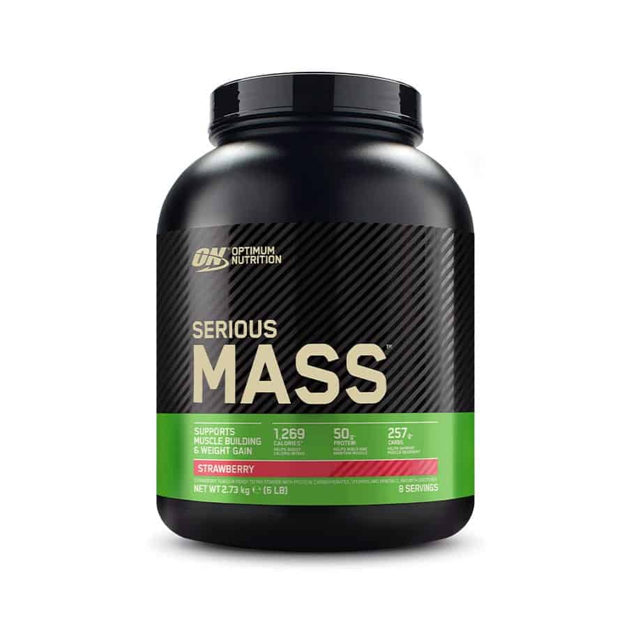 Aumente sua massa muscular com Serious Mass Morango 2.73kg da Optimum Nutrition. Rico em calorias e proteínas. Experimente agora!