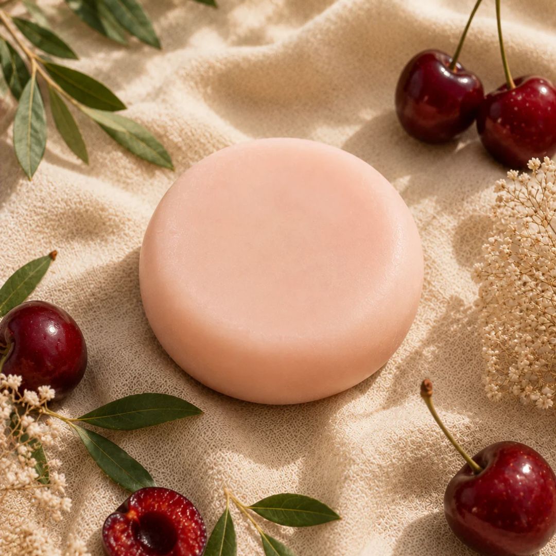 Sabão de Azeite com Cereja 80gr Da’ki em barra de cuidado corporal artesanal.