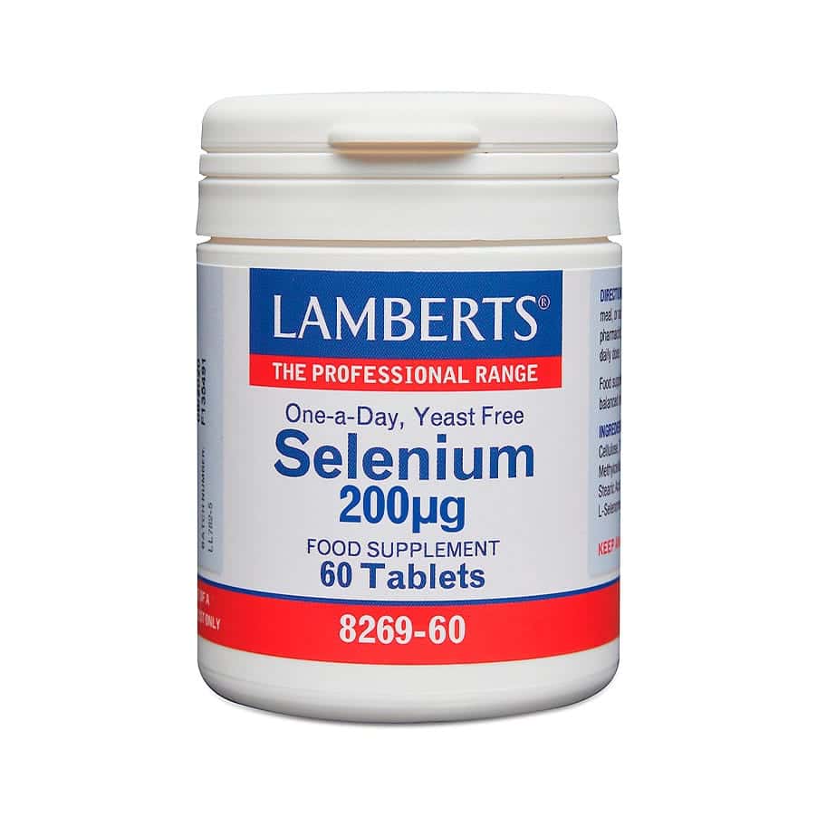 Selénio 200mcg 60 Comprimidos Lamberts, suplemento alimentar em comprimidos com selénio.