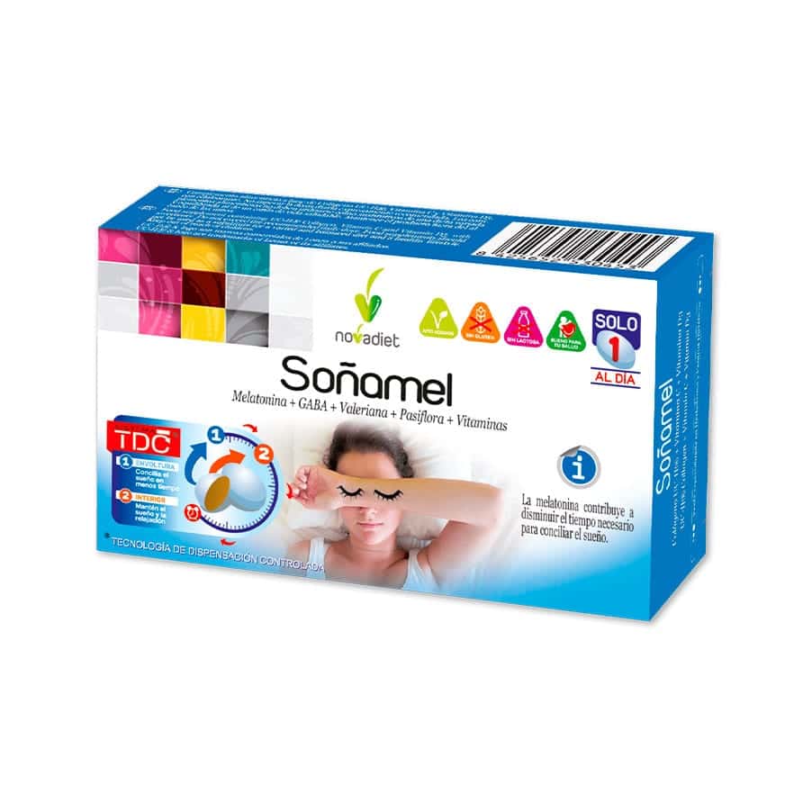 Soñamel 30 Comprimidos NovaDiet, suplemento alimentar em comprimidos para apoiar a rotina de descanso.