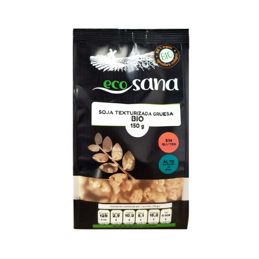 Soja Texturizada Grossa Bio 150gr Ecosana em embalagem, proteína vegetal biológica para receitas vegetarianas e vegan.