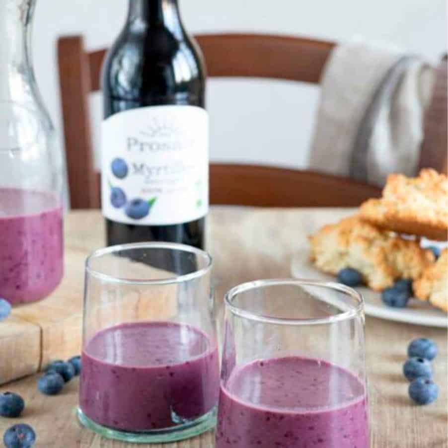 Sumo de Mirtilo Bio 500ml Prosain, sumo biológico de mirtilo sem açúcares adicionados para beber fresco.