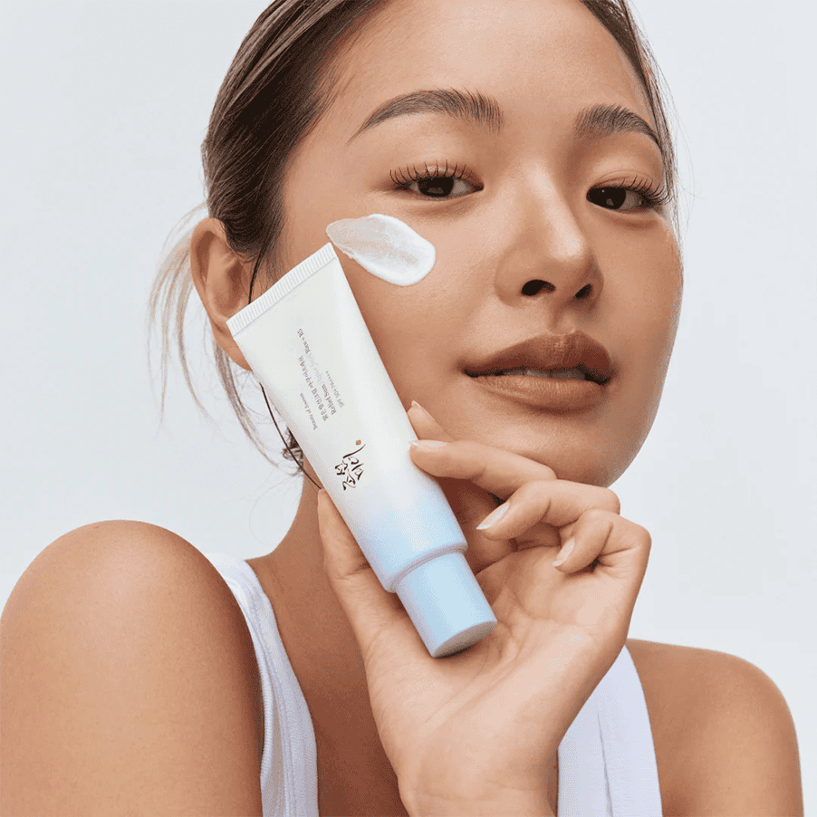 Protetor Solar Relief Sun Aqua-Fresh Rice + B5 SPF50+ 50ml Beauty of Joseon com água de semente de arroz e pantenol para proteger e hidratar a pele.
