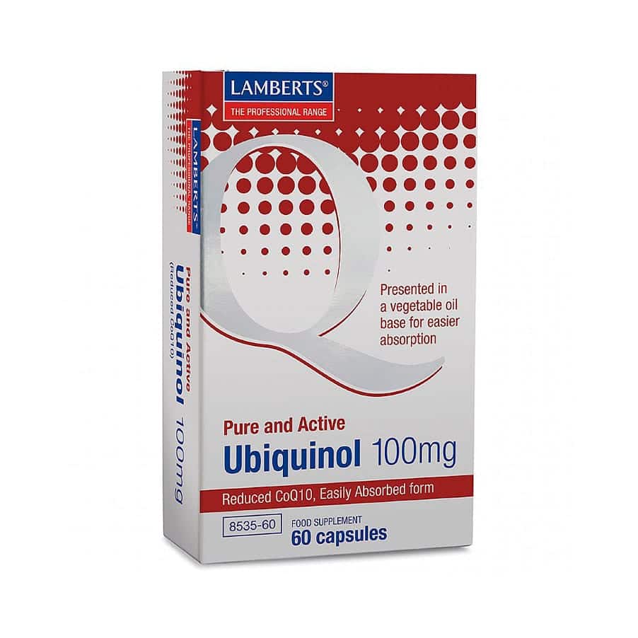 Ubiquinol 100mg 60 Cápsulas Lamberts, suplemento alimentar em cápsulas com a forma ativa da coenzima Q10.