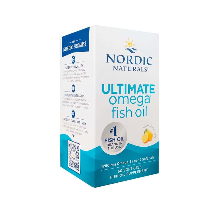 Ultimate Omega 1280mg Limão 60 Cápsulas Nordic Naturals, suplemento de ómega-3 concentrado com EPA e DHA.