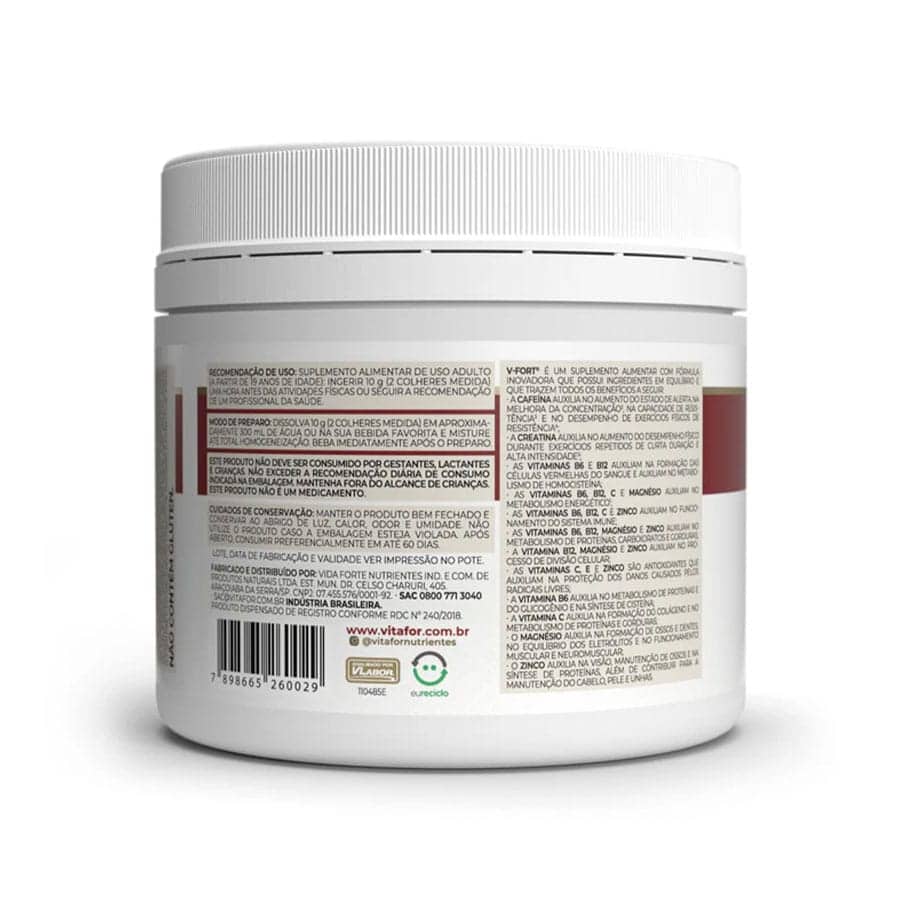 Suplemento alimentar em pó formulado para complementar a alimentação antes do exercício físico. A sua composição combina beta-alanina, creatina, L-carnitina, L-arginina e cafeína com vitaminas B6, B12, C e E, magnésio e zinco.