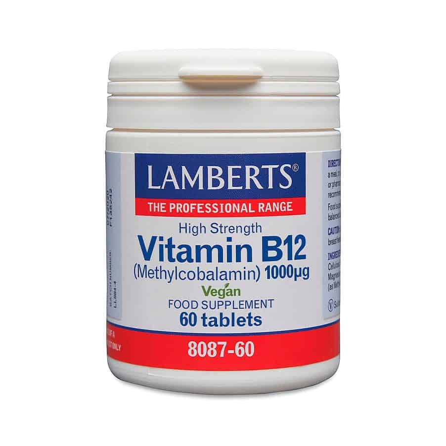 Vitamina B12 Methylcobalamin 1000mcg 60 Comprimidos Lamberts, suplemento alimentar em comprimidos com vitamina B12 na forma de metilcobalamina.