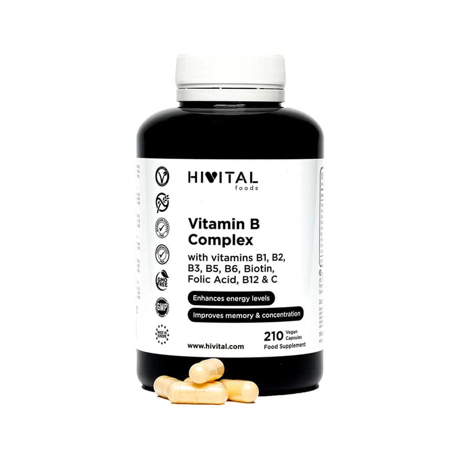 Vitamina B Complex Hivital com 210 cápsulas veganas, suplemento alimentar com as 8 vitaminas do complexo B.