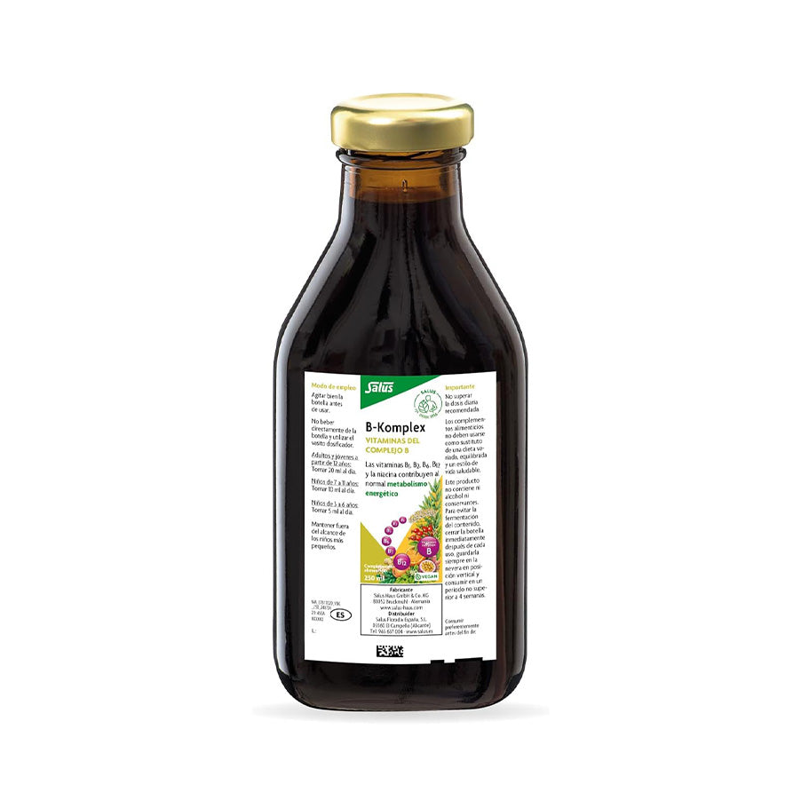 O Vitamina B Komplex 250ml da Salus é um suplemento alimentar líquido com vitaminas do complexo B, formulado para complementar a ingestão diária de micronutrientes importantes.