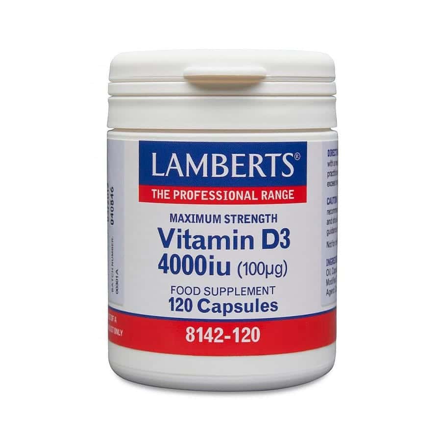 Vitamina D3 4000UI 120 Cápsulas Lamberts, suplemento alimentar em cápsulas com vitamina D3.