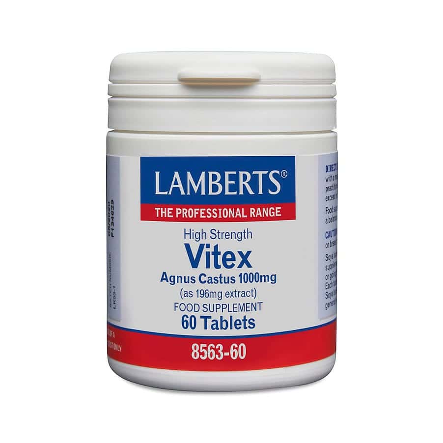 Vitex Agnus Castus 1000mg 60 Comprimidos Lamberts, suplemento alimentar em comprimidos com extrato de agnocasto.