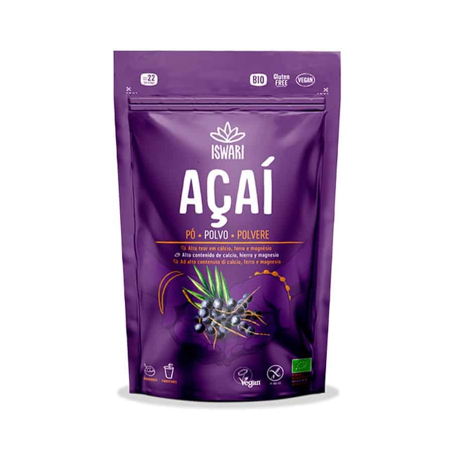 Açaí Liofilizado em Pó 70g Iswari, pó de fruta para batidos, papas e receitas.